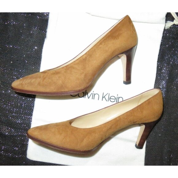 Calvin Klein Suede Leather Pointed Toe Pumps size 6 Color is Spice Brown - Picture 6 of 11